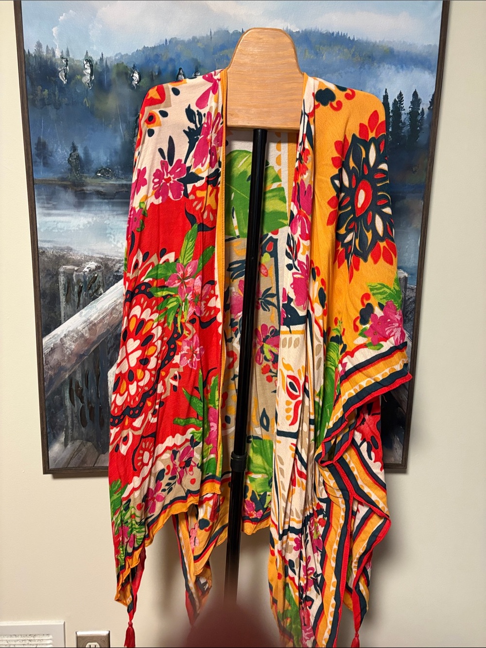 Nine West Multicolor Floral Kimono - Red, Yellow, Green, Pink, Black